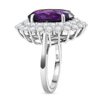 AAA African Amethyst & White Zircon Halo Ring in Rhodium Overlay Sterling Silver 12.00 Ct