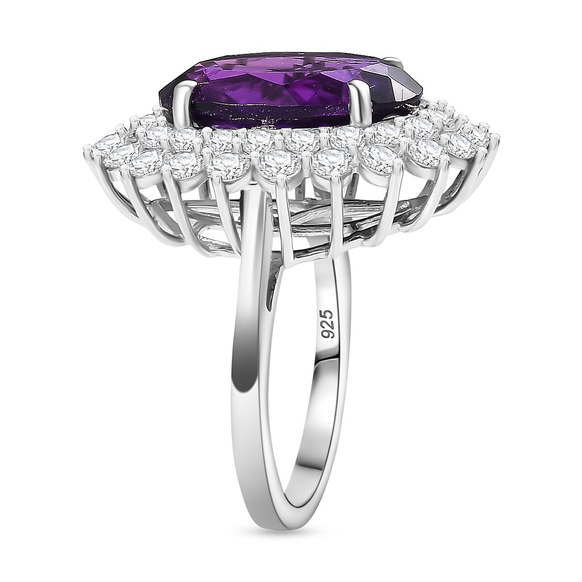 African Amethyst, White Zircon Double Halo Ring in Rhodium Overlay Sterling Silver 8047213 4