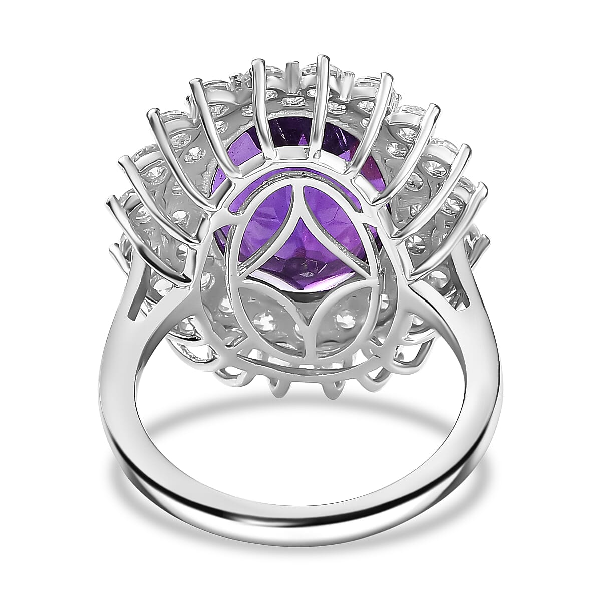 African Amethyst, White Zircon Double Halo Ring in Rhodium Overlay Sterling Silver 8047213 5