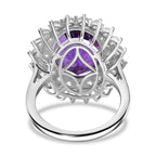 AAA African Amethyst & White Zircon Halo Ring in Rhodium Overlay Sterling Silver 12.00 Ct