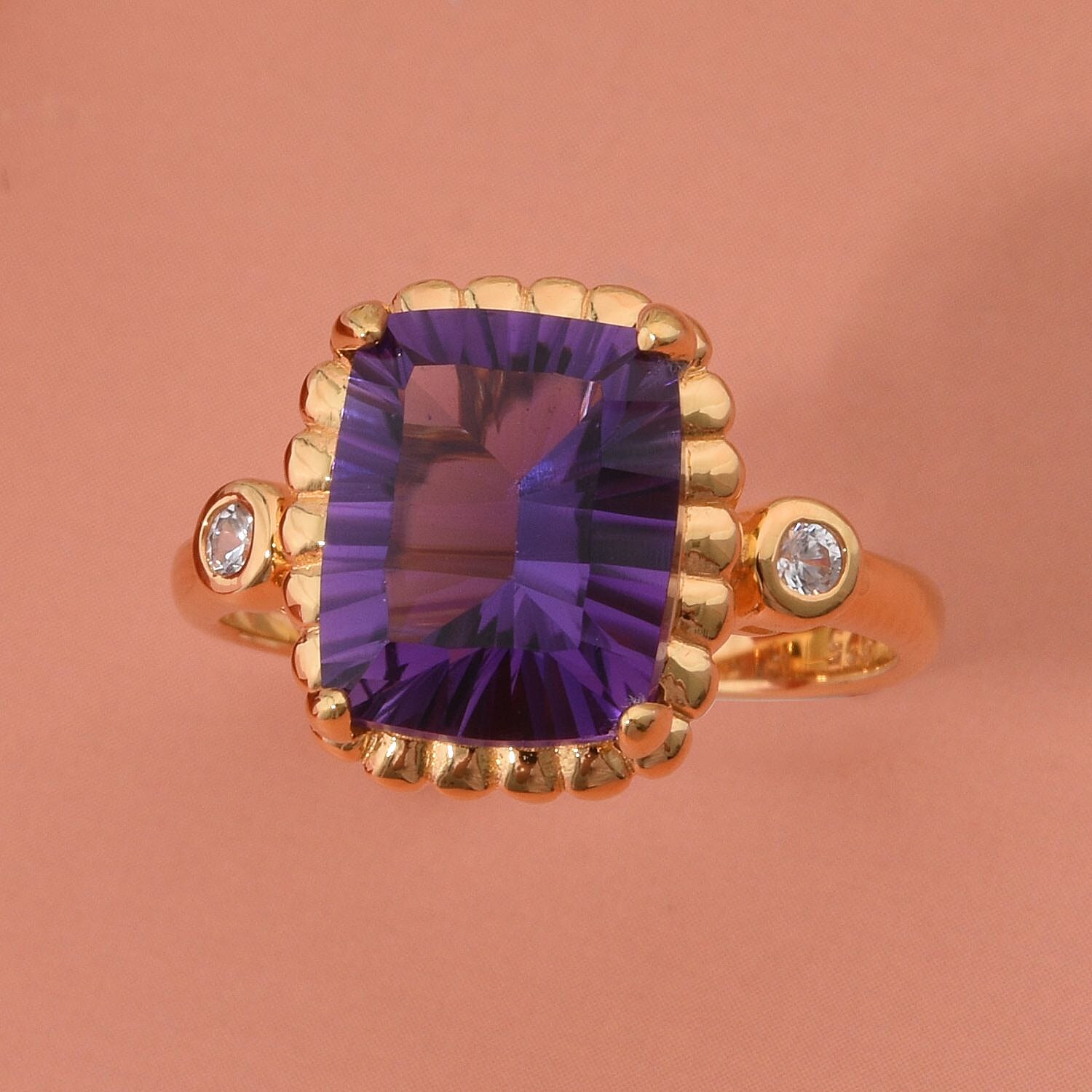Rose de Morrocco Amethyst, White Zircon Ring in Vermeil Rose Gold Plated Sterling 3.40 Ct. 7827459 1