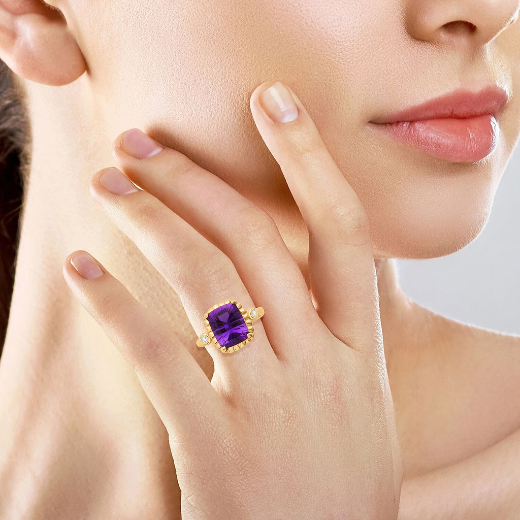 Morrocco Amethyst & White Zircon Ring in Vermeil Rose Gold Plated Sterling Silver 3.40 Ct.