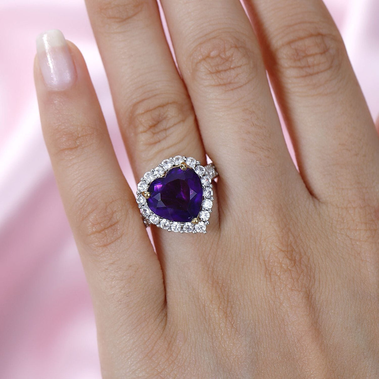 African Amethyst, White Zircon Heart Ring in 18K Vermeil Yellow Gold Plated Sterling Silver 7711791 2