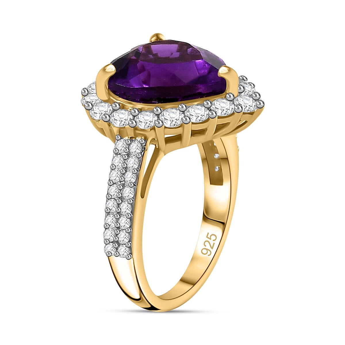 African Amethyst, White Zircon Heart Ring in 18K Vermeil Yellow Gold Plated Sterling Silver 7711791 3