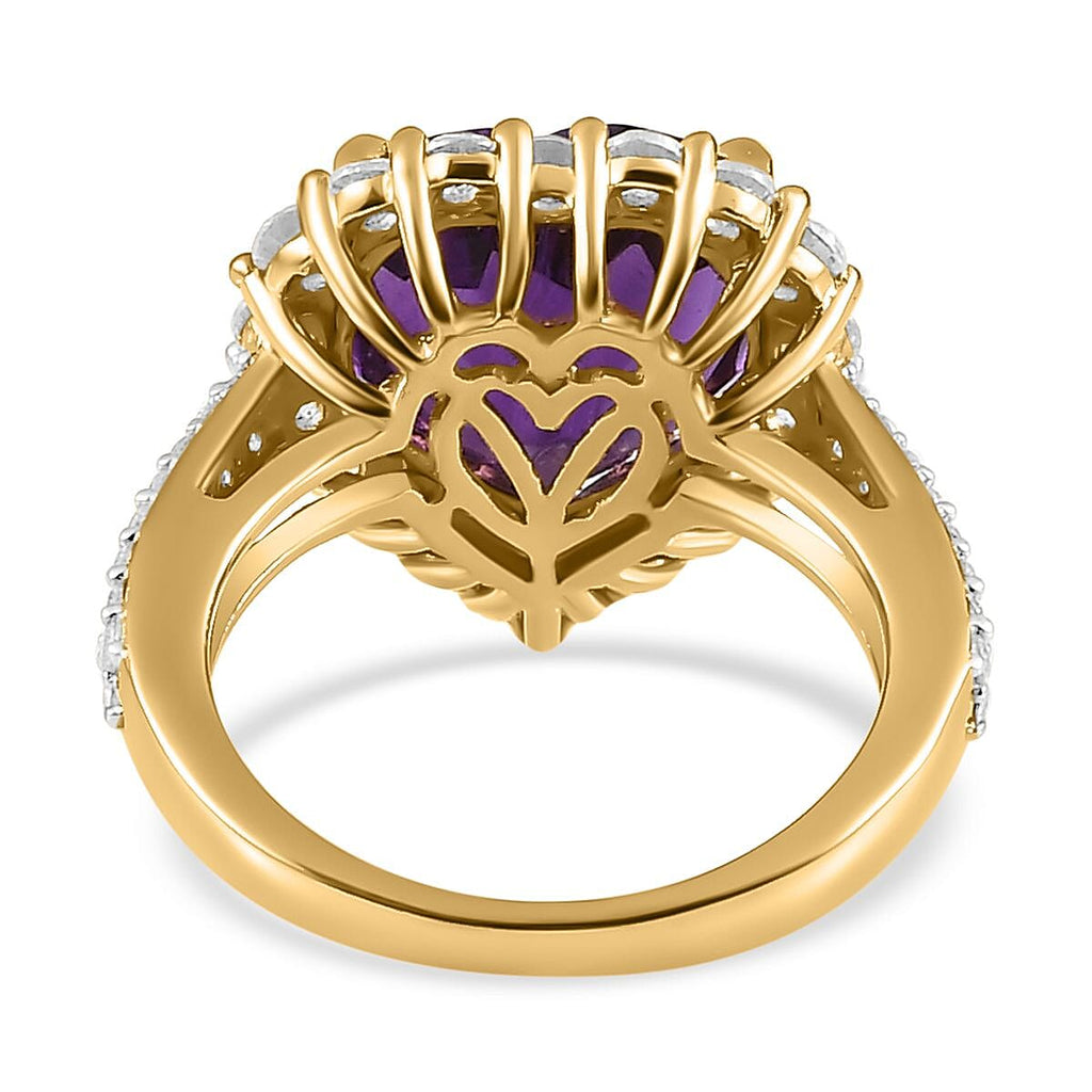 Amethyst & Natural Zircon Heart Ring in 18K Vermeil YG Plated Sterling Silver 7.00 Ct