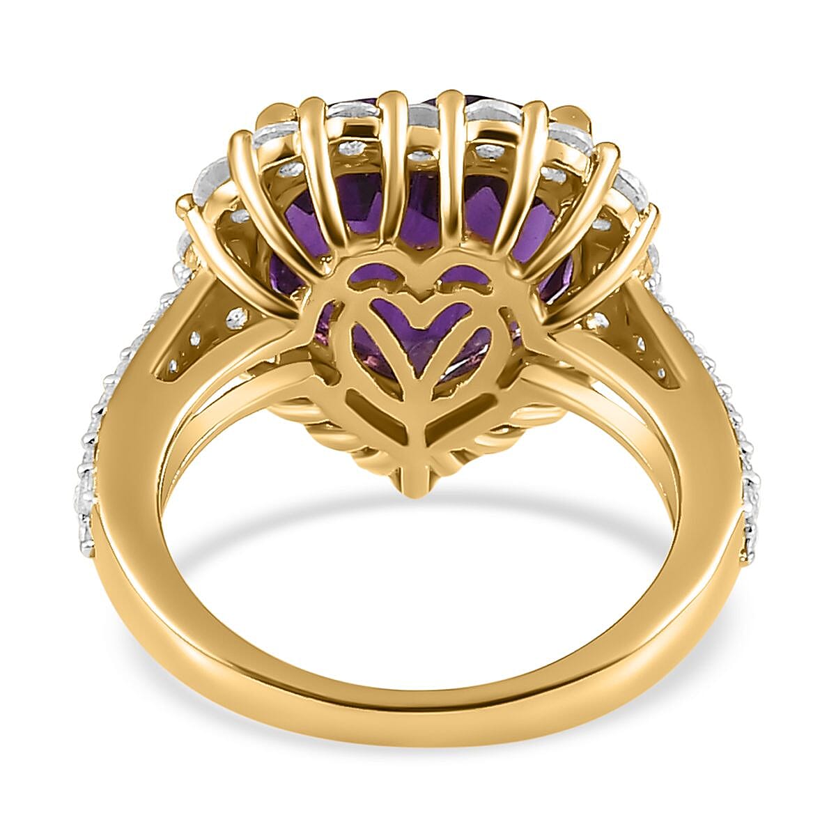 African Amethyst, White Zircon Heart Ring in 18K Vermeil Yellow Gold Plated Sterling Silver 7711791 4