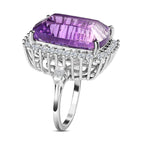 Amethyst & Natural Zircon Halo Ring in Platinum Overlay Sterling Silver, 21.50 Ct, Silver Wt 6.60 GM