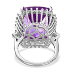 Amethyst & Natural Zircon Halo Ring in Platinum Overlay Sterling Silver, 21.50 Ct, Silver Wt 6.60 GM