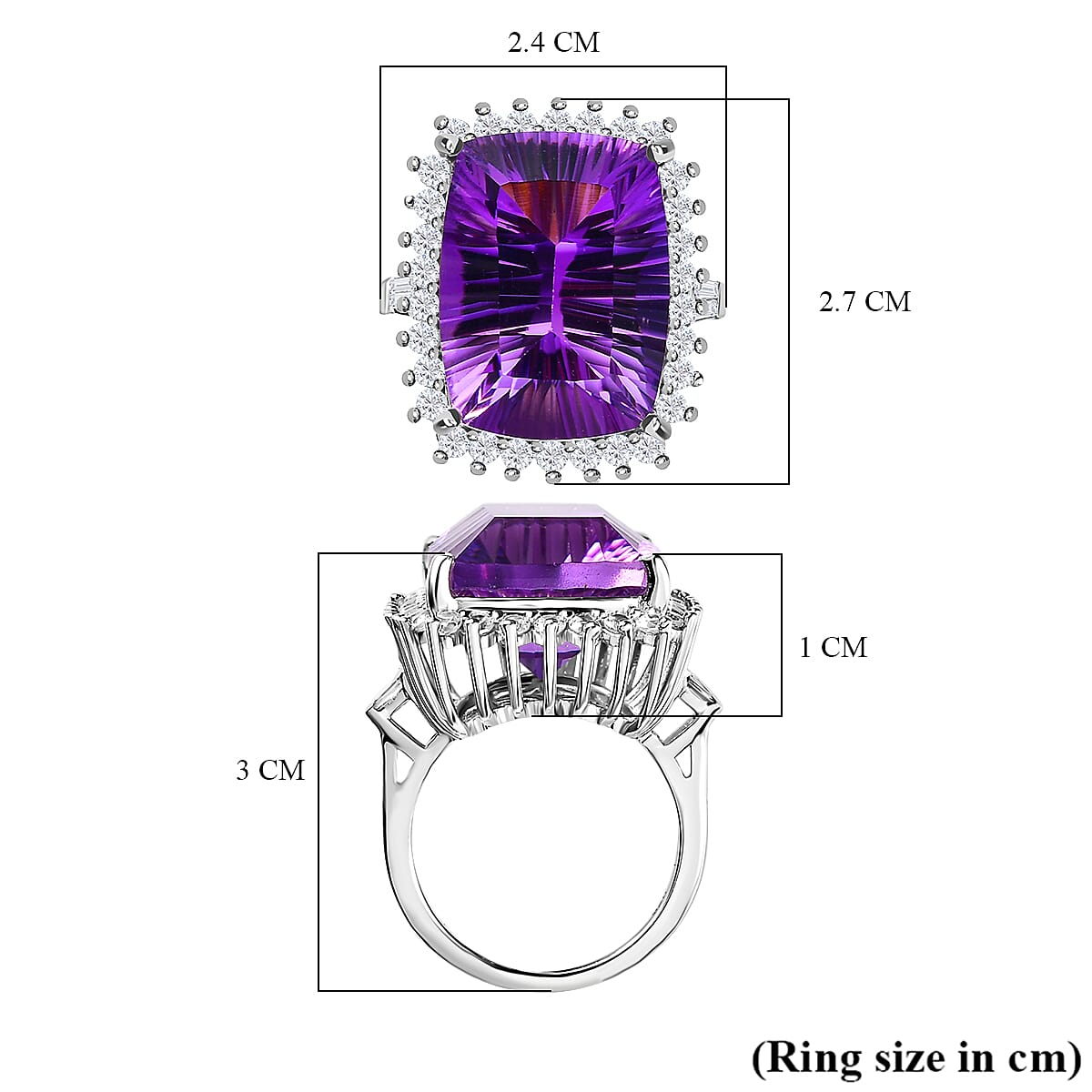 Amethyst &amp; Natural Zircon Halo Ring in Platinum Overlay Sterling Silver, 21.50 Ct, Silver Wt 6.60 GM 7646471 5