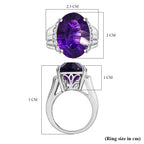 AAA Concave Cut Zambian Amethyst & White Zircon Solitaire Ring in Rhodium Overlay Sterling Silver 11.84 Ct, Silver Wt. 6.65 Gms.