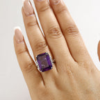 AAA African Amethyst & White Zircon Solitaire Ring in Rhodium Overlay Sterling Silver 16.42 Ct.