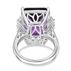 AAA African Amethyst & White Zircon Solitaire Ring in Rhodium Overlay Sterling Silver 16.42 Ct.
