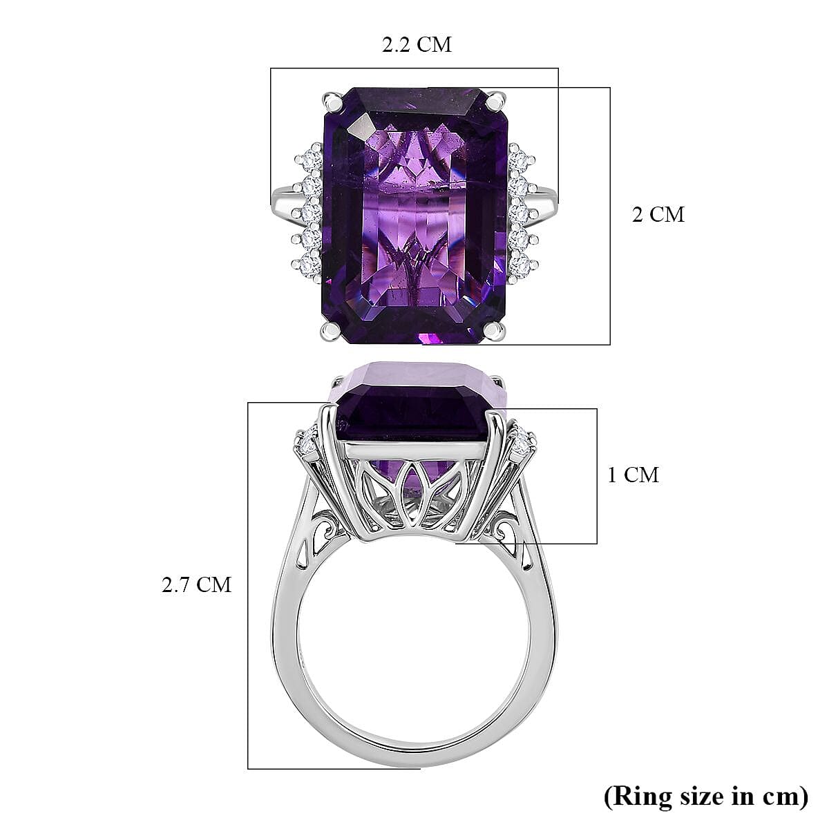 African Amethyst, White Zircon Ring in Rhodium Overlay Sterling Silver 8046387 6