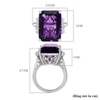 AAA African Amethyst & White Zircon Solitaire Ring in Rhodium Overlay Sterling Silver 16.42 Ct.