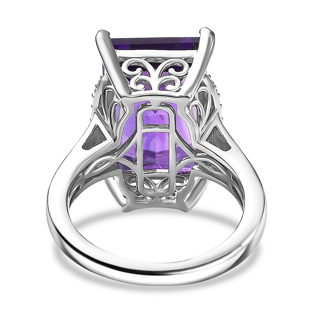 African Amethyst &amp; White Zircon Solitaire Ring in Rhodium Overlay Sterling Silver 9.55 Ct. 8046399 5