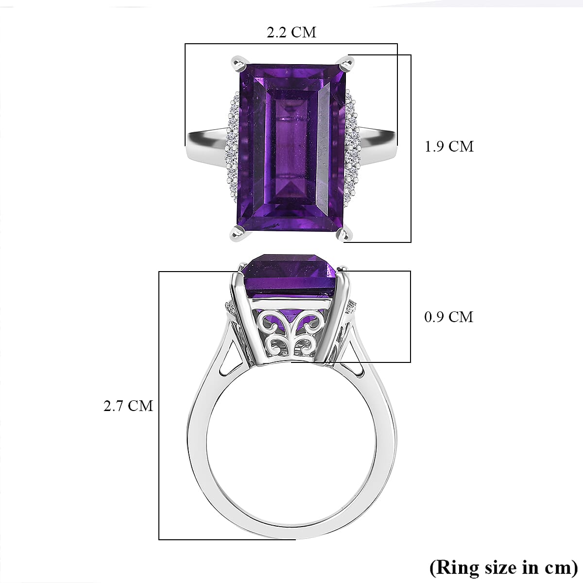 African Amethyst &amp; White Zircon Solitaire Ring in Rhodium Overlay Sterling Silver 9.55 Ct. 8046399 6