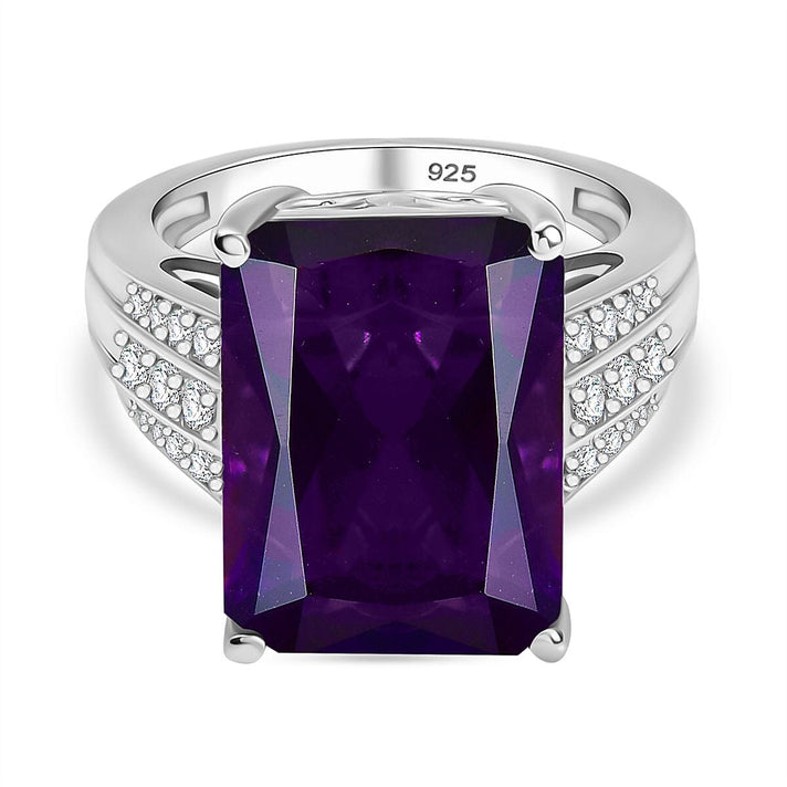 African Amethyst, White Zircon Ring in Rhodium Overlay Sterling Silver 8046415 1