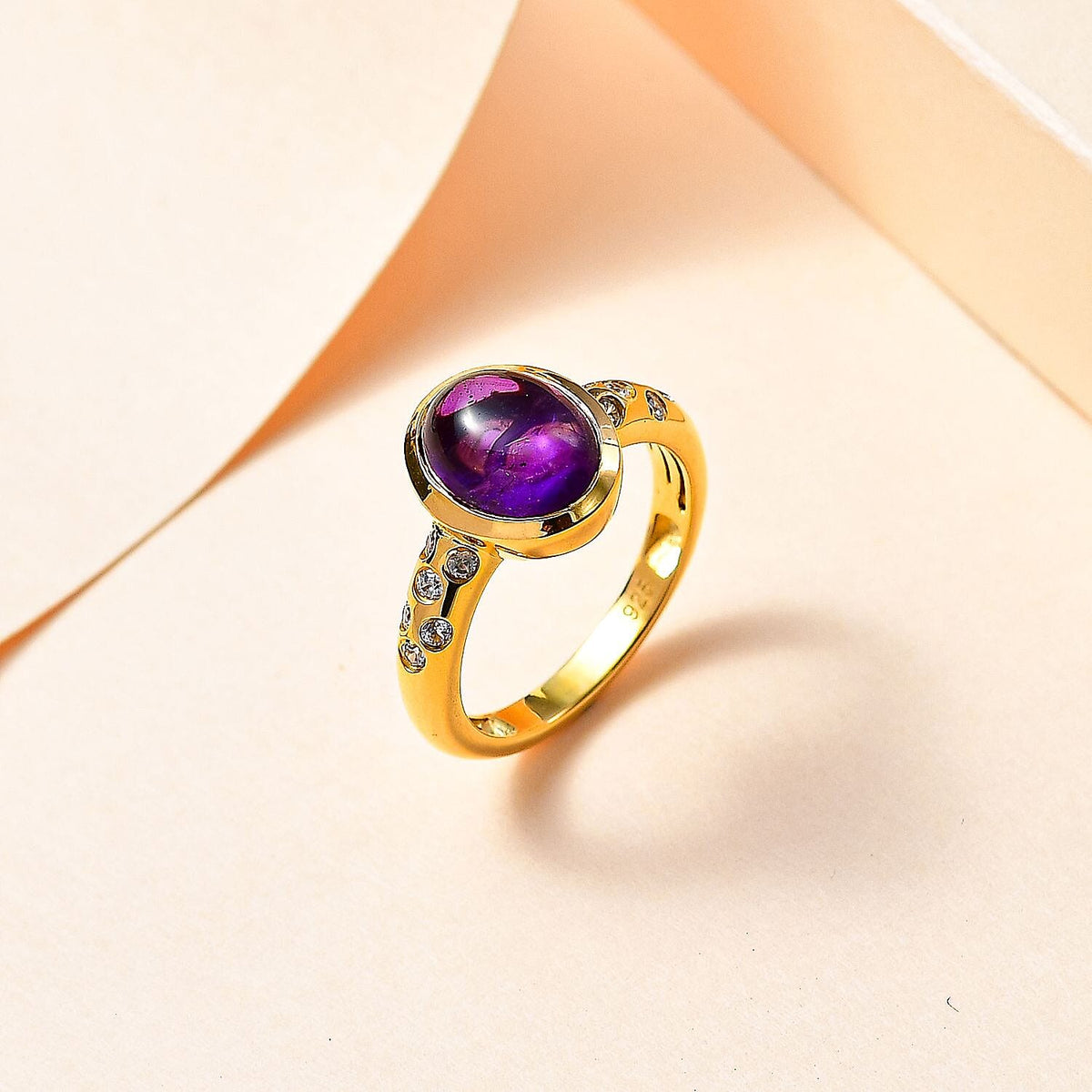 Amethyst and Natural Zircon Solitaire Ring in 18K Vermeil Yellow Gold Plated Sterling Silver 3.15 Ct. 7770283 1