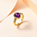 Amethyst & Natural Zircon Ring in 18K Vermeil YG Plated Sterling Silver 3.15 Ct.