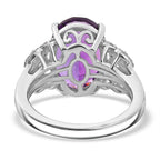 AAA Concave Cut  Zambian Amethyst & White Zircon Solitaire Ring in Rhodium Overlay Sterling Silver 5.81 Ct.