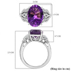 AAA Concave Cut  Zambian Amethyst & White Zircon Solitaire Ring in Rhodium Overlay Sterling Silver 5.81 Ct.