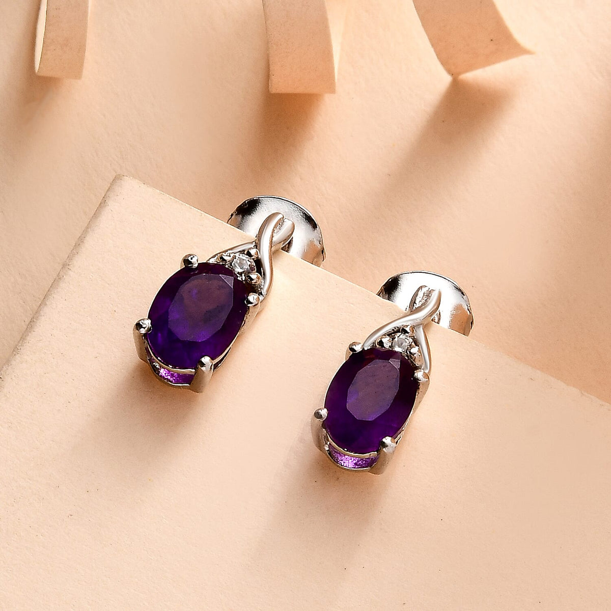 Amethyst and Natural Zircon Earrings in Platinum Overlay Sterling Silver 1.64 Ct 7547669 2