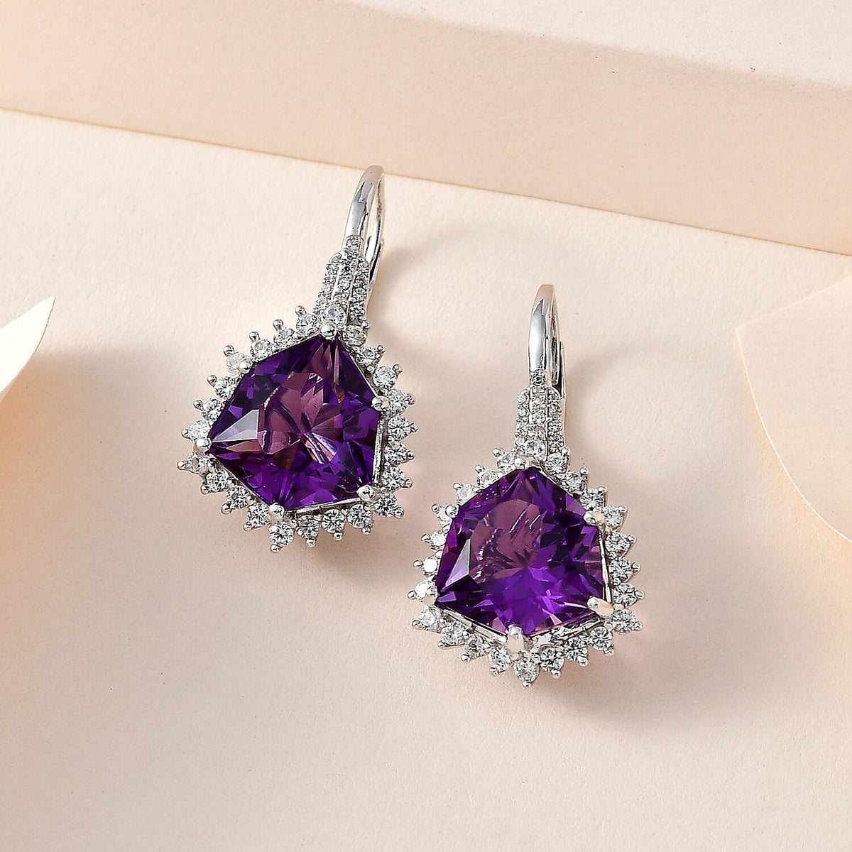 Canela Amethyst &amp; Natural Zircon Stud Earrings in Platinum Overlay Sterling Silver 16.10 Ct, 7602528 1