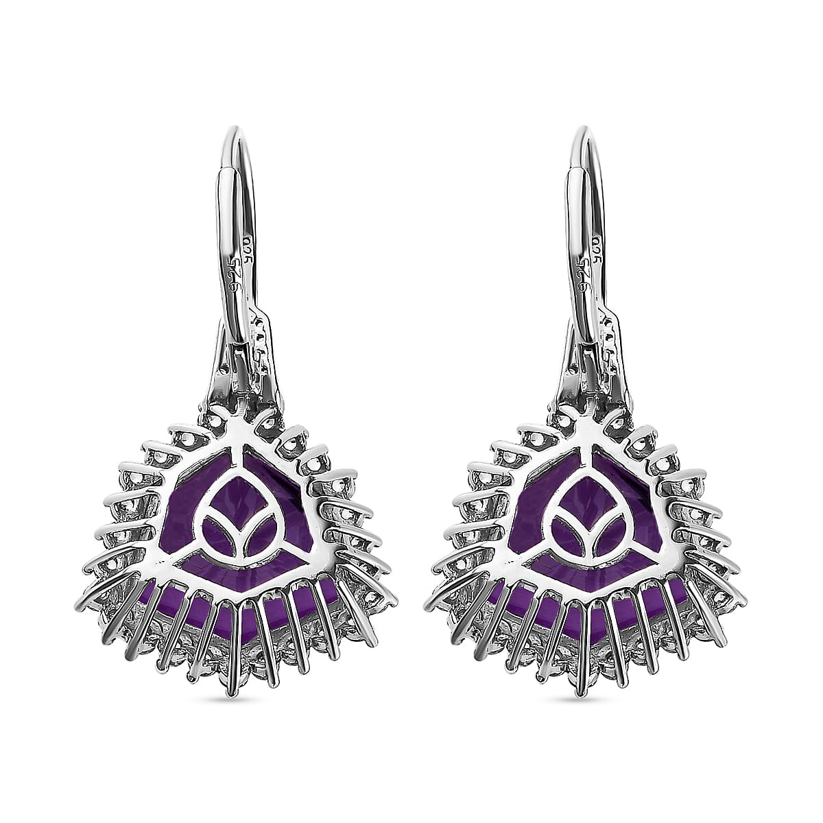 Canela Amethyst &amp; Natural Zircon Stud Earrings in Platinum Overlay Sterling Silver 16.10 Ct, 7602528 4