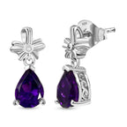 AAA African Amethyst & White Zircon Solitaire Stud Push Post Earrings in Rhodium Overlay Sterling Silver 2.04 Ct.