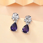 AAA African Amethyst & White Zircon Solitaire Stud Push Post Earrings in Rhodium Overlay Sterling Silver 2.04 Ct.