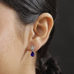 AAA African Amethyst & White Zircon Solitaire Stud Push Post Earrings in Rhodium Overlay Sterling Silver 2.04 Ct.