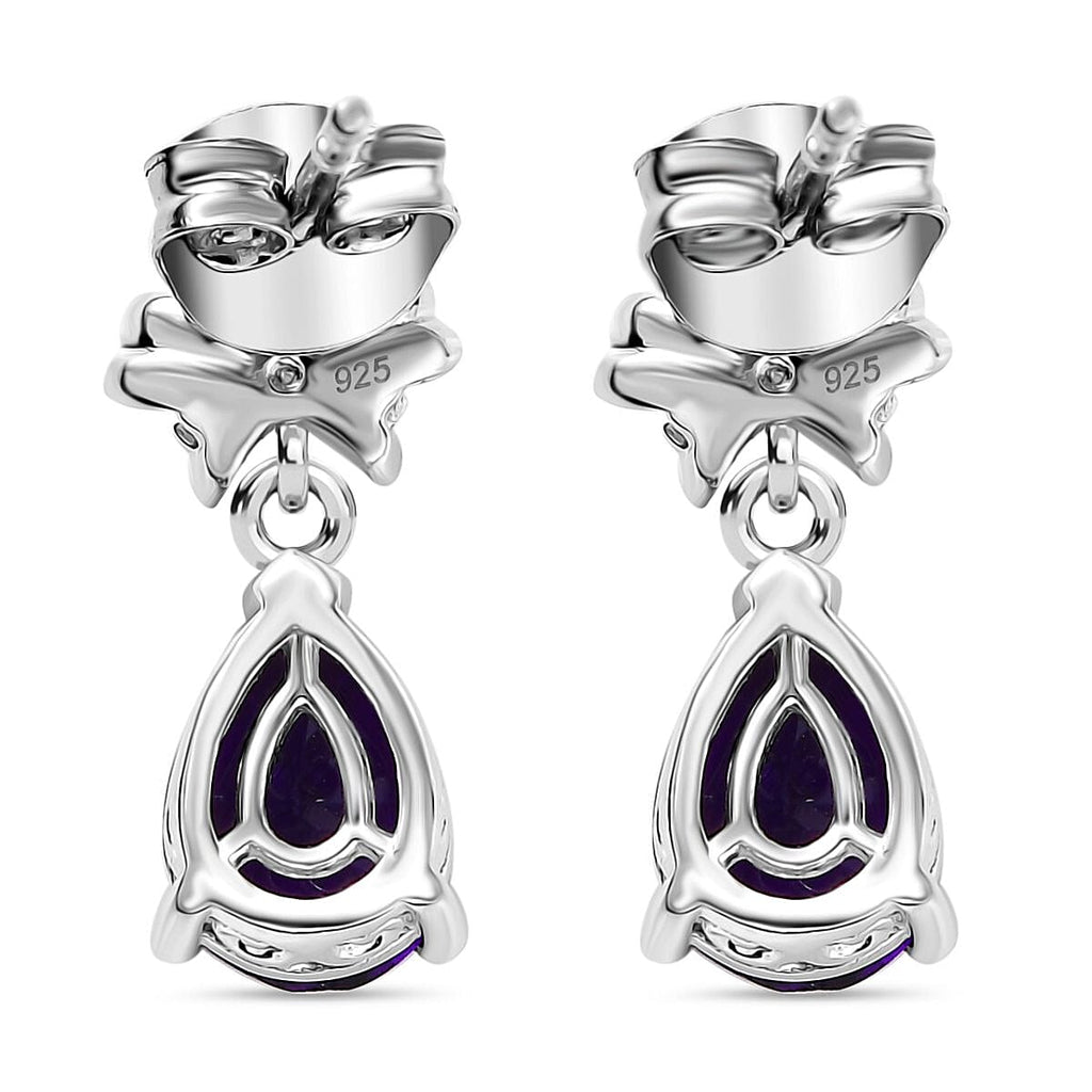 AAA African Amethyst & White Zircon Solitaire Stud Push Post Earrings in Rhodium Overlay Sterling Silver 2.04 Ct.