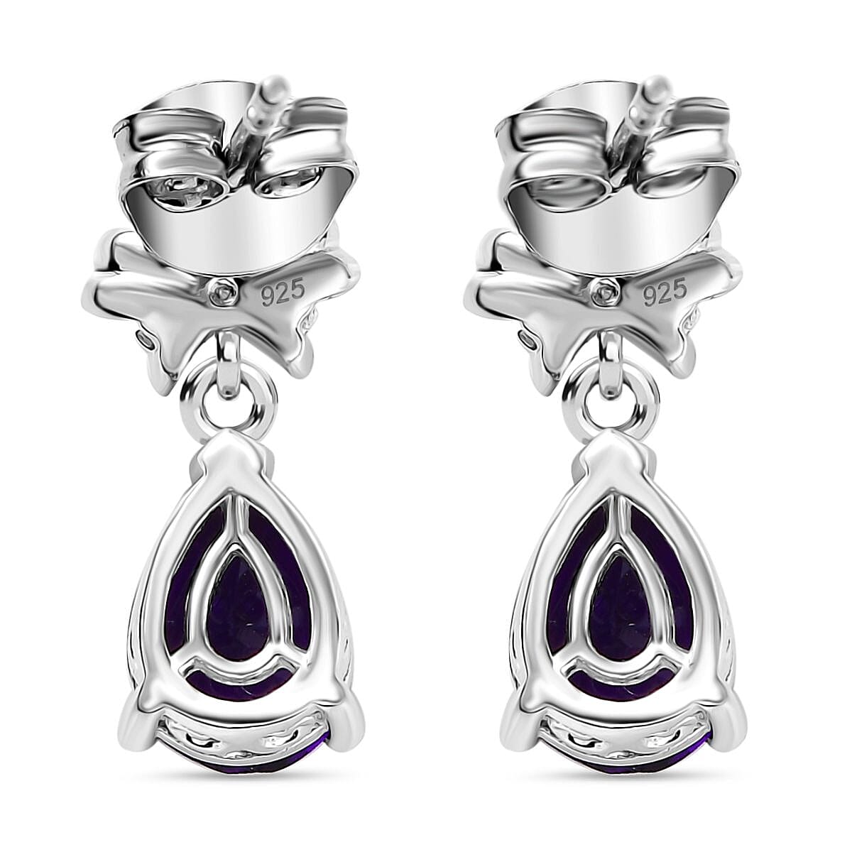 AAA African Amethyst &amp; White Zircon Solitaire Stud Push Post Earrings in Rhodium Overlay Sterling Silver 2.04 Ct. 8046504 5