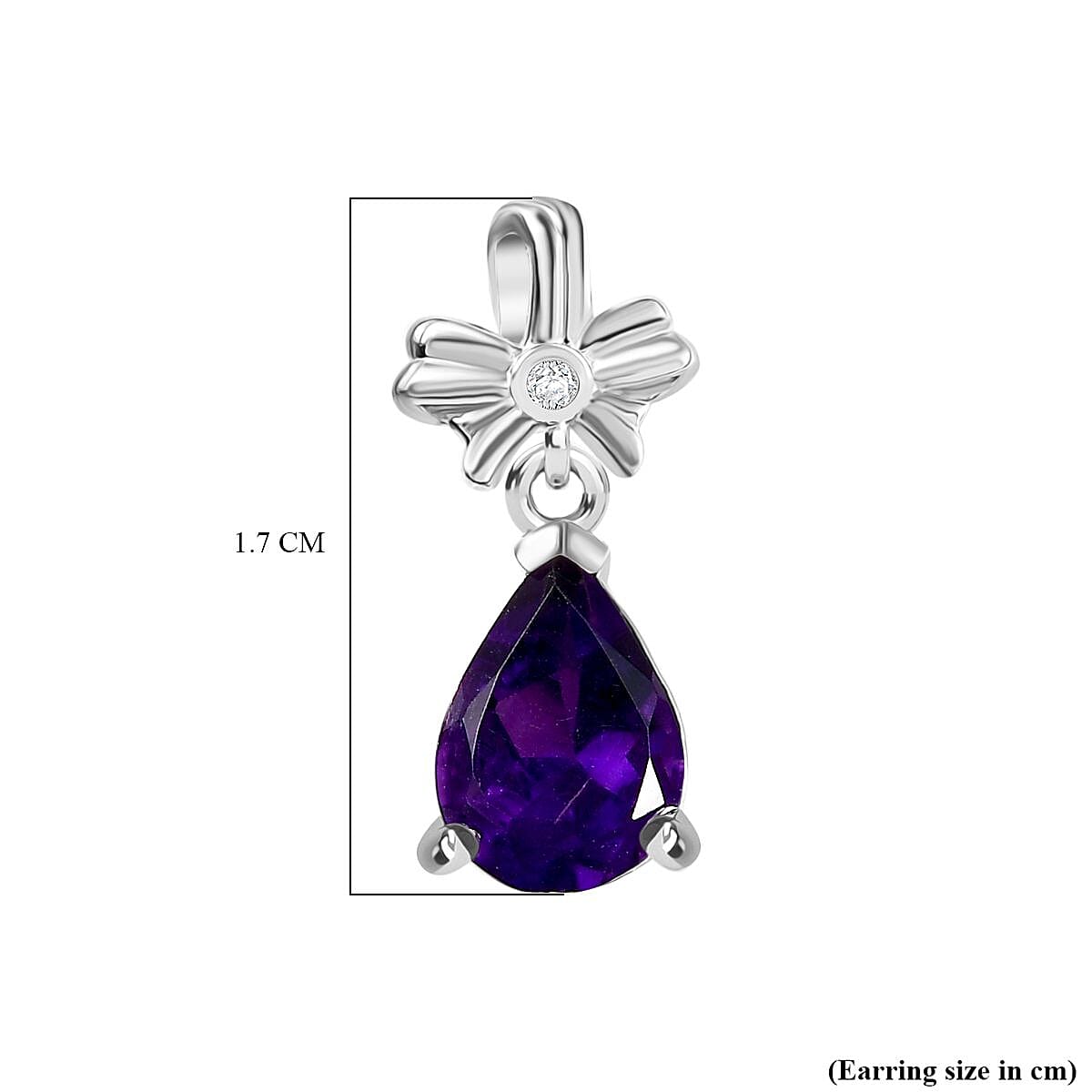 AAA African Amethyst &amp; White Zircon Solitaire Stud Push Post Earrings in Rhodium Overlay Sterling Silver 2.04 Ct. 8046504 6