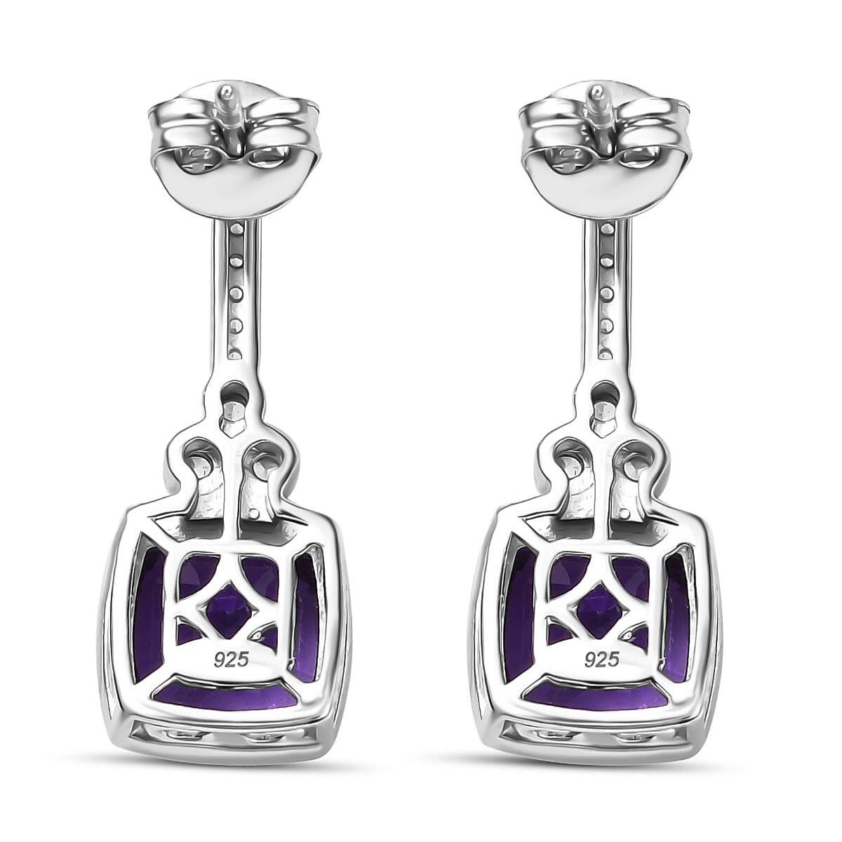 AAA African Amethyst &amp; White Zircon Solitaire Stud Push Post Earring in Rhodium Overlay Sterling Silver 5.12 Ct. 8046587 6