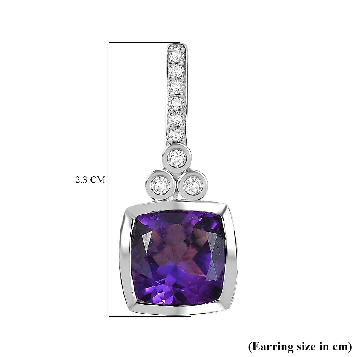 AAA African Amethyst &amp; White Zircon Solitaire Stud Push Post Earring in Rhodium Overlay Sterling Silver 5.12 Ct. 8046587 7