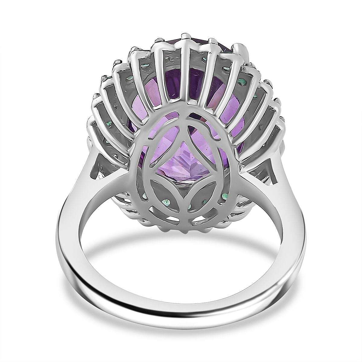 African Amethyst, Zambian Emerald Halo Ring in Rhodium Overlay Sterling Silver 7890940 9