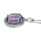 Concave Cut Zambian Amethyst & Zambian Emerald Pendant with Chain (Size - 20) in Rhodium Overlay Sterling Silver 8.13 Ct.