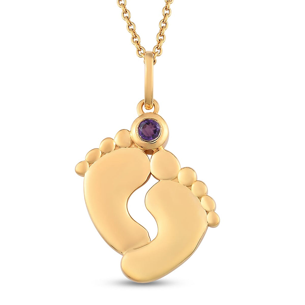Amethyst Pendant With Chain (Size 16 With 2 inch Extender) 14K Gold Overlay Sterling Silver Wt. 5.40 Gms
