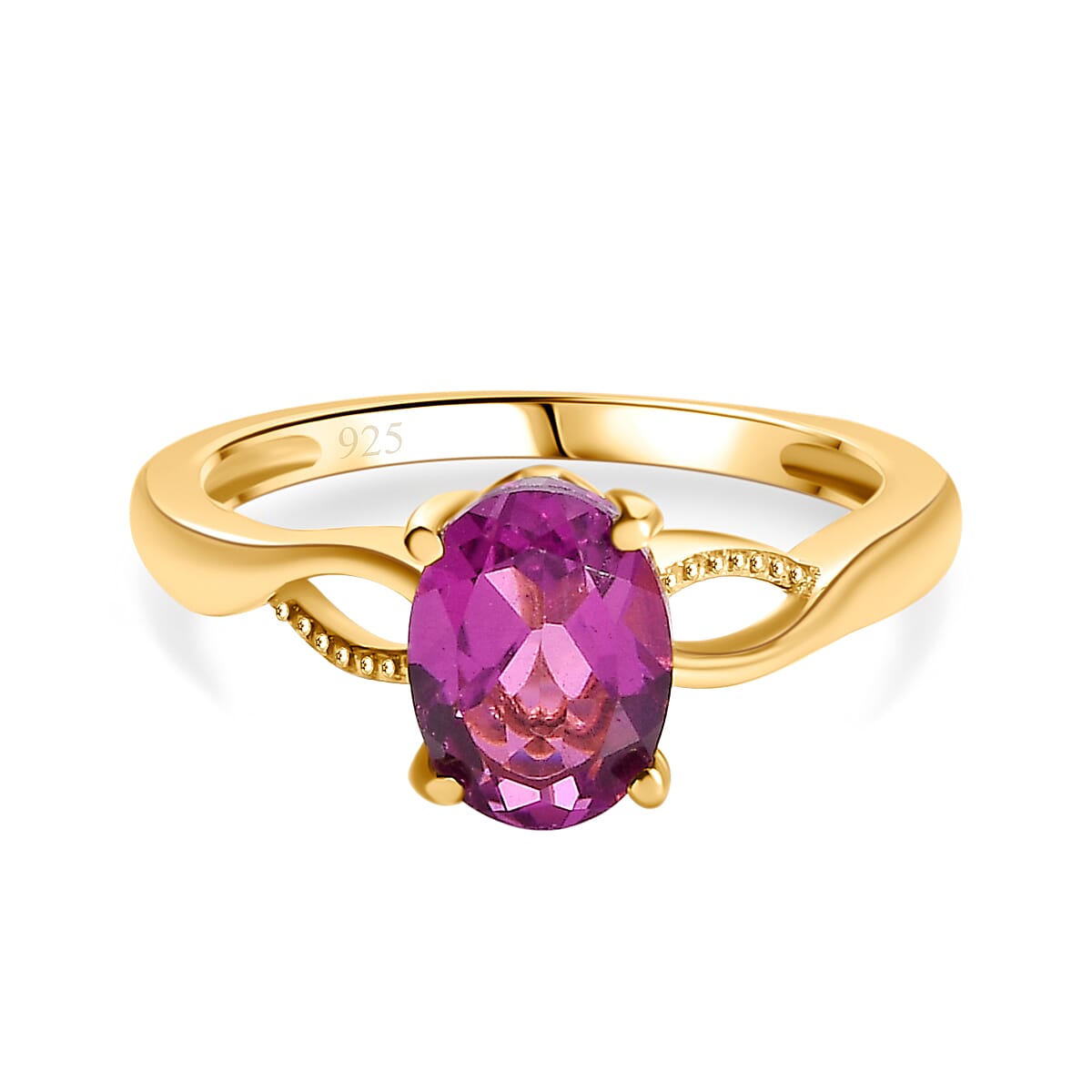 Rubellite Colour Quartz Solitaire Ring in Gold Overlay Sterling Silver 1.57  Ct. 7858193 0