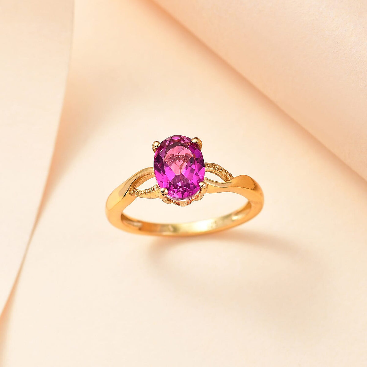 Rubellite Colour Quartz Solitaire Ring in Gold Overlay Sterling Silver 1.57  Ct. 7858193 1