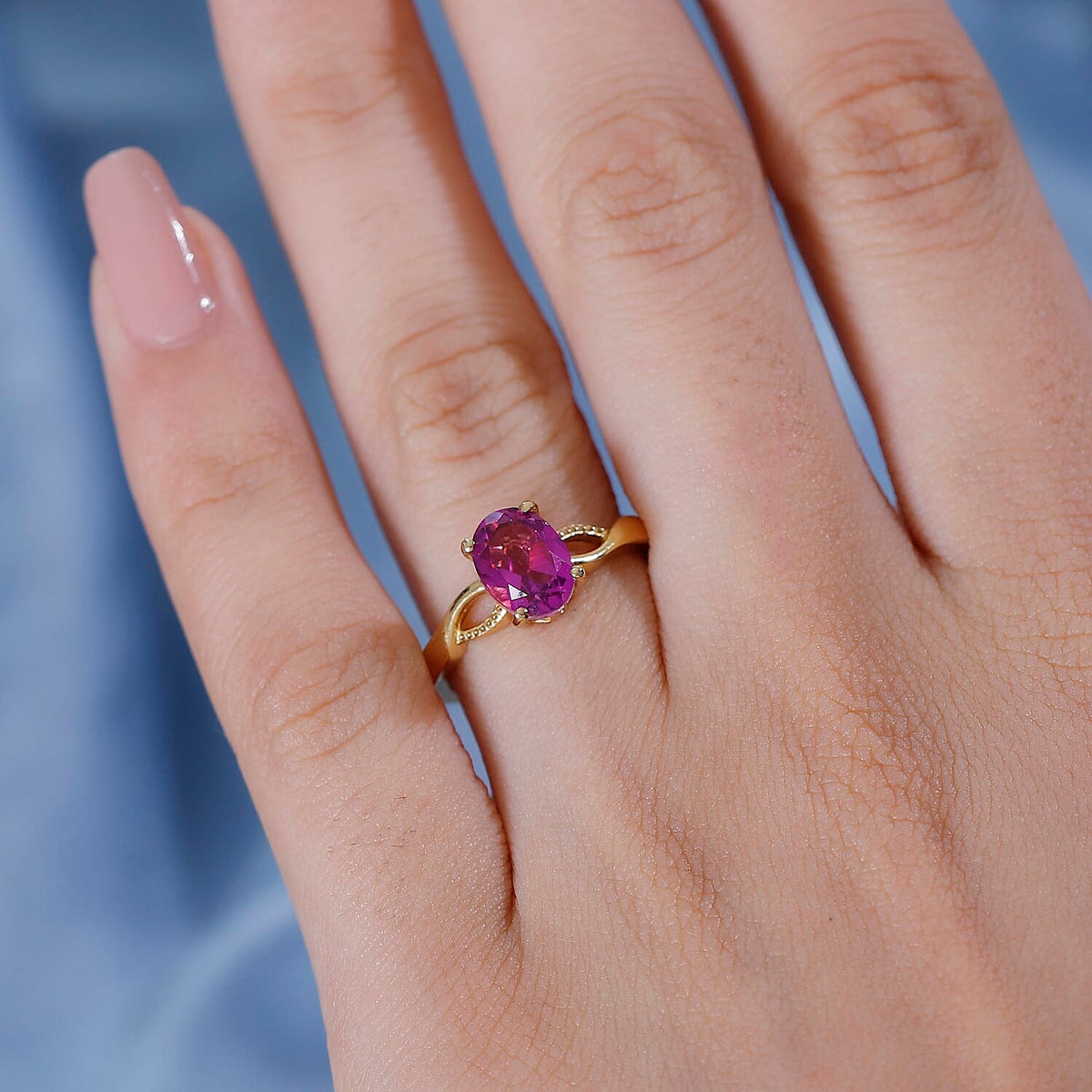 Rubellite Colour Quartz Solitaire Ring in Gold Overlay Sterling Silver 1.57  Ct. 7858193 2