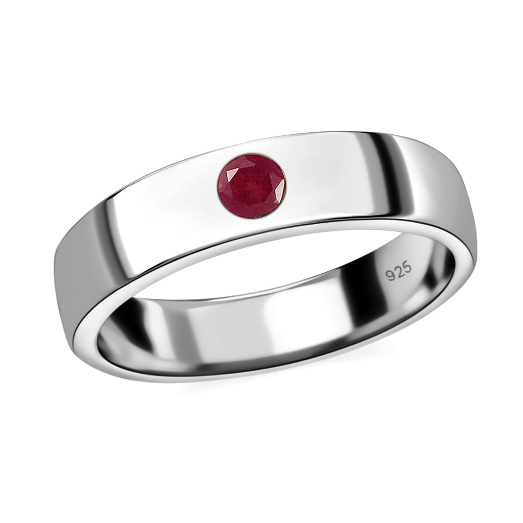 African Ruby (FF) Band Ring in Platinum Overlay Sterling Silver.