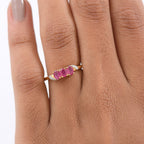 African Ruby 3 Stone Ring in 18K Yellow Gold Plated Sterling Silver