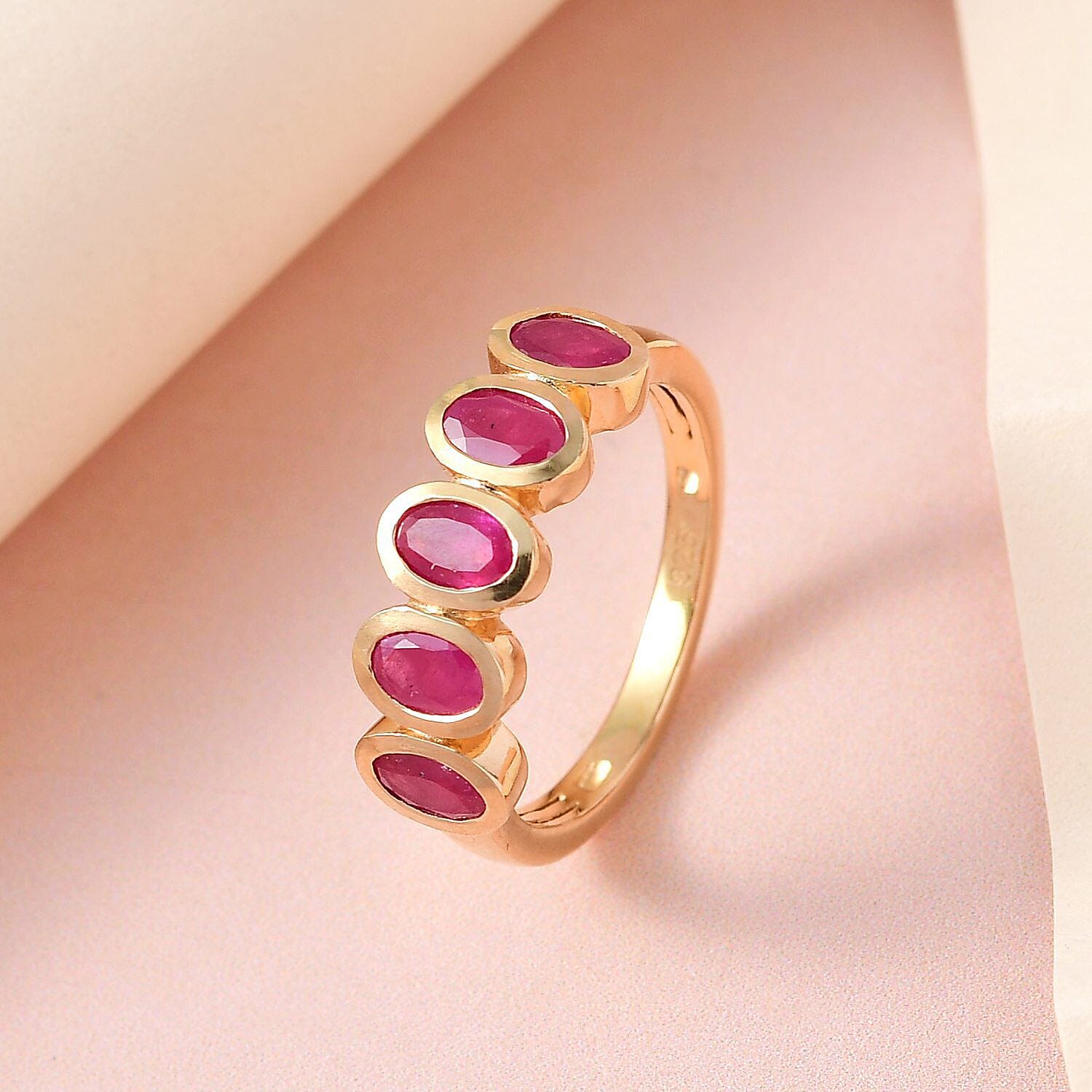 African Ruby 5 Stone Ring in 18K Vermeil Yellow Gold Plated Sterling Silver 1.68 Ct. 7329608 1
