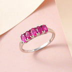 African Ruby 5 Stone Ring in Platinum Overlay Sterling Silver 1.830 Ct.