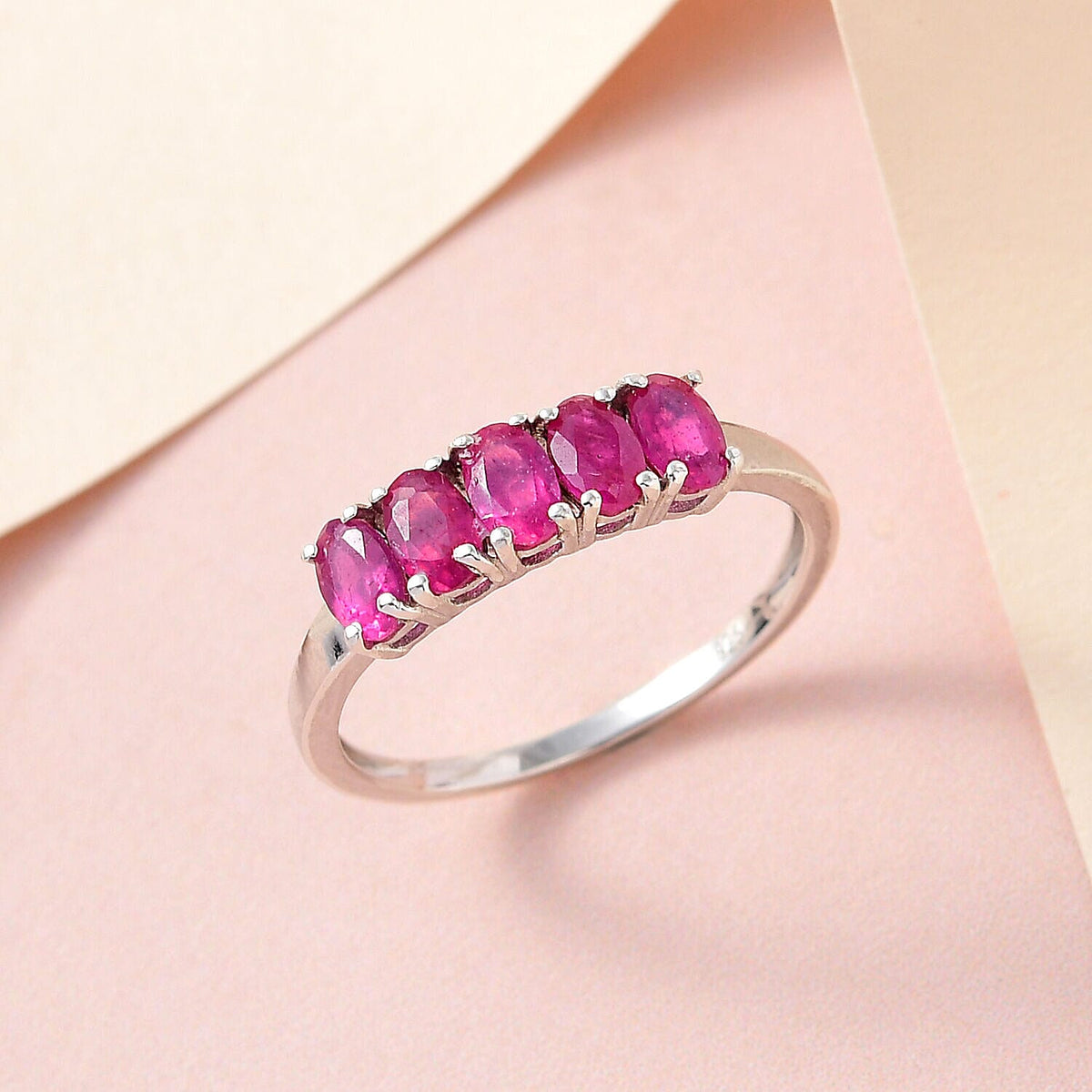 African Ruby 5 Stone Ring in Platinum Overlay Sterling Silver 1.830 Ct. 7363287 2