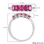 African Ruby 5 Stone Ring in Platinum Overlay Sterling Silver 1.830 Ct.