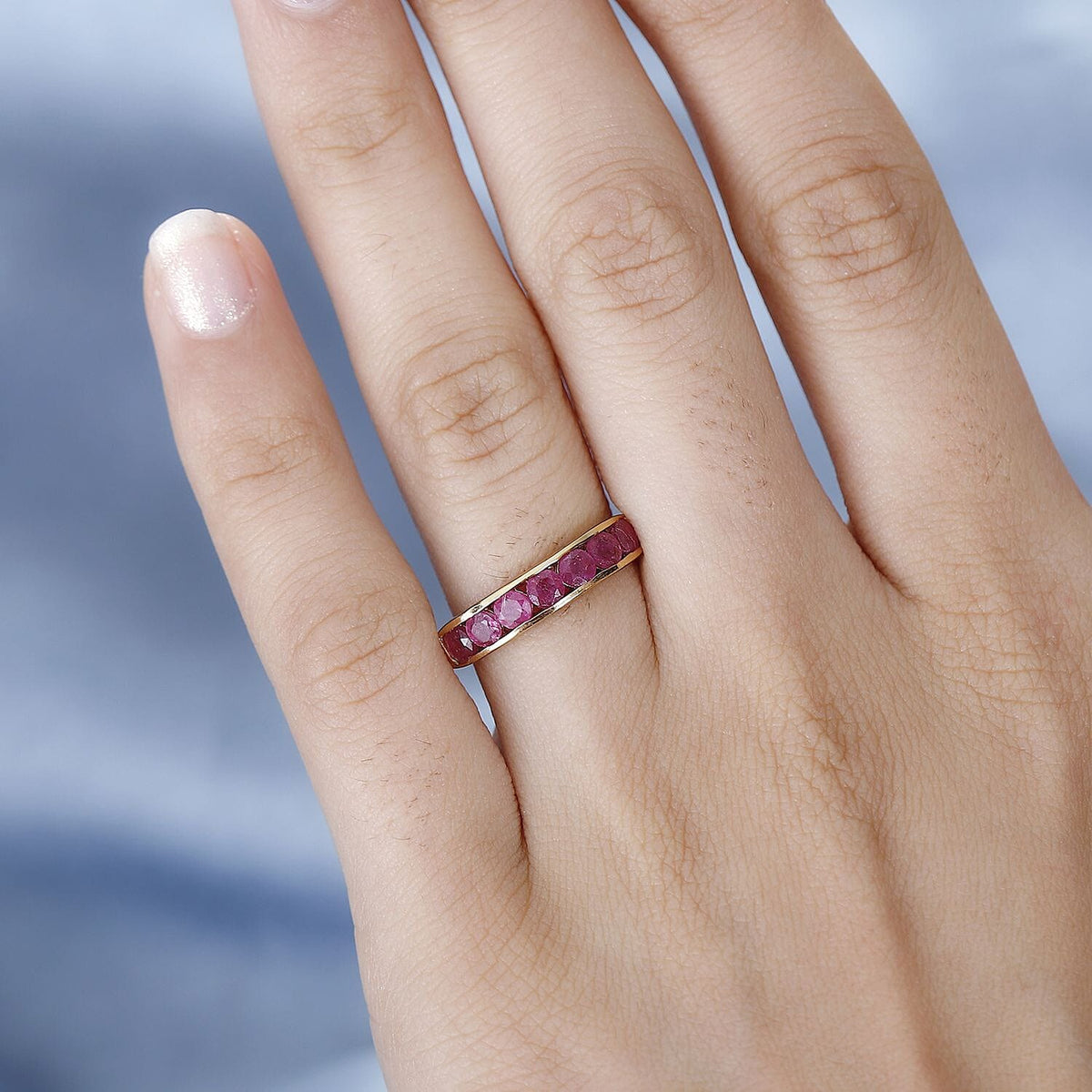 African Ruby Eternity Band Ring in 14K YG Overlay Sterling Silver 1.28 Ct 7800683 2