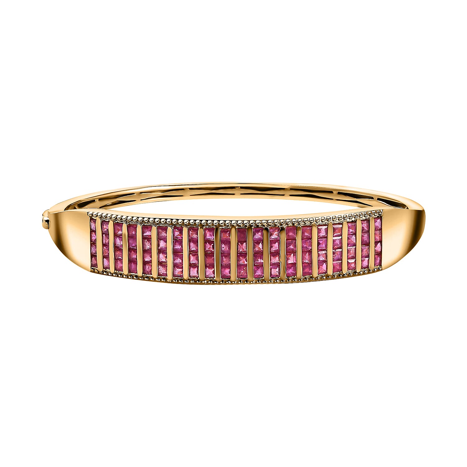 African Ruby Bangle (Size - 7.5) in 18K Vermeil Yellow Gold Plated Sterling Silver 10.50 Ct, Silver Wt. 23.65 Gms 7564947 0